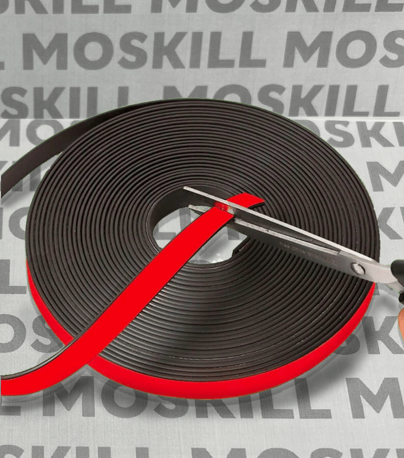 Moskill magnetic adhesive for windows, showcasing a roll with a strong adhesive backing and flexible design.