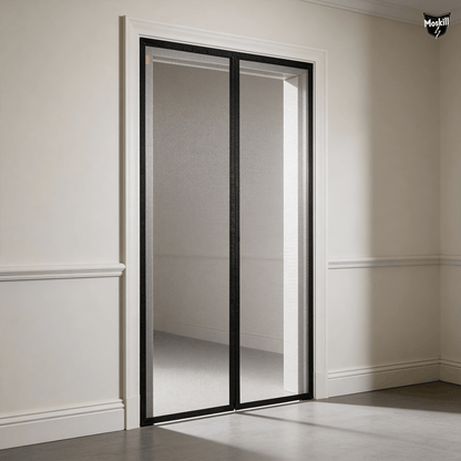 Black magnetic mosquito door screen by Ma boutique, showcasing a sleek design and easy installation.