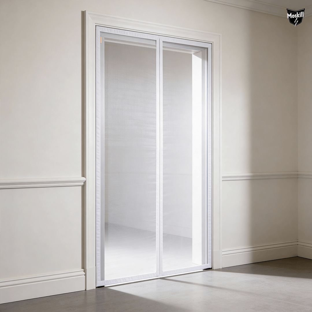 White magnetic mosquito door screen by Ma boutique, showcasing mesh design and easy installation for pest control.