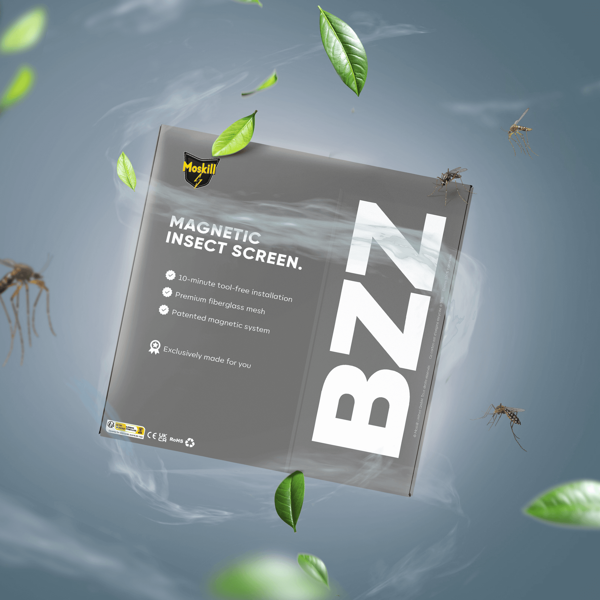 Large grey magnetic screen by MOSKILL, designed for easy installation and effective insect protection.