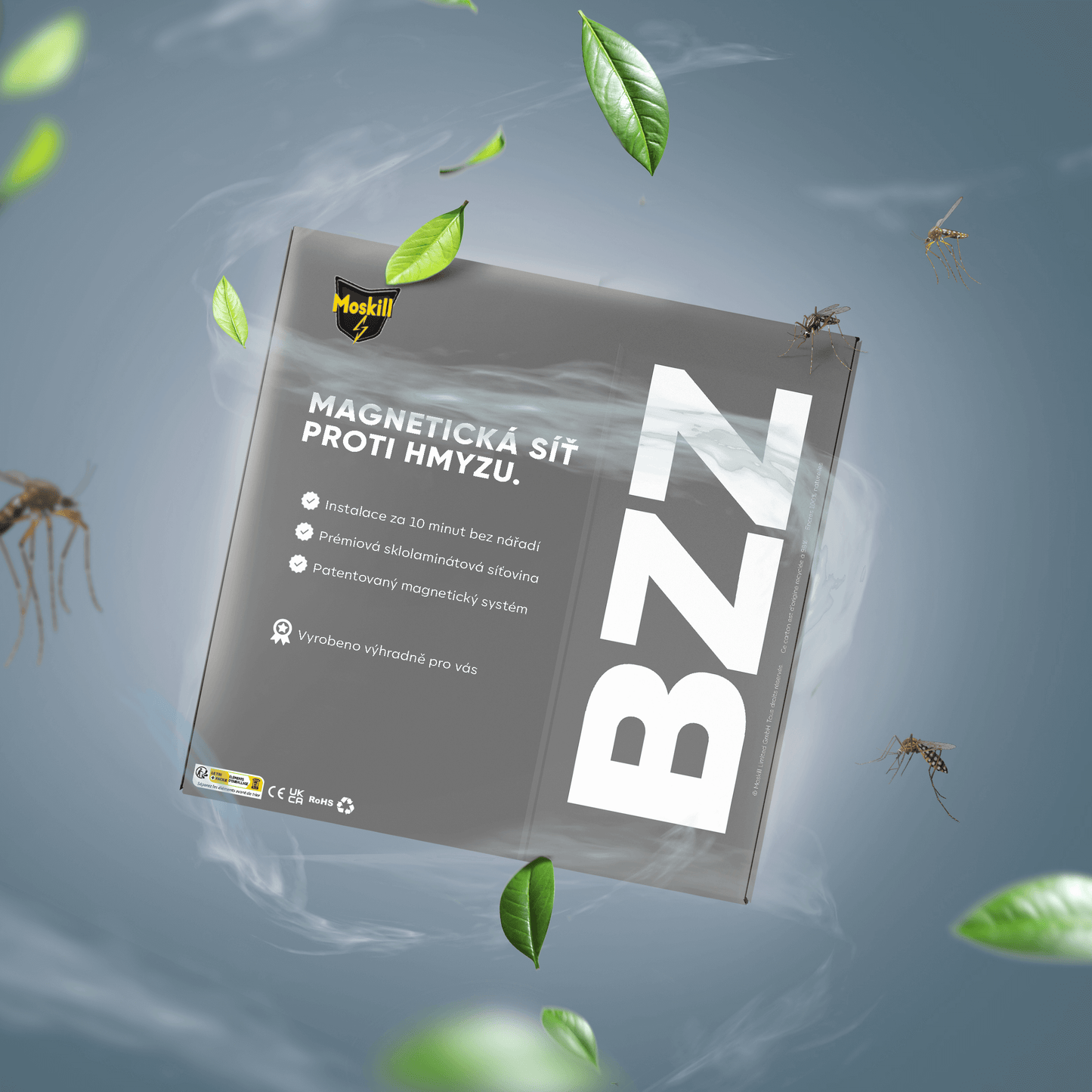 MOSKILL large magnetic insect screen in grey, showcasing its mesh design and easy installation features.