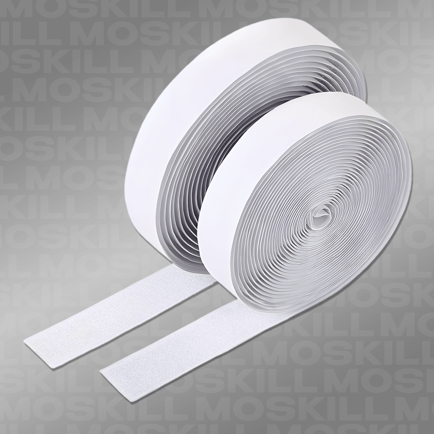 Moskills's white scratch adhesive tape roll for door applications on a clean background.
