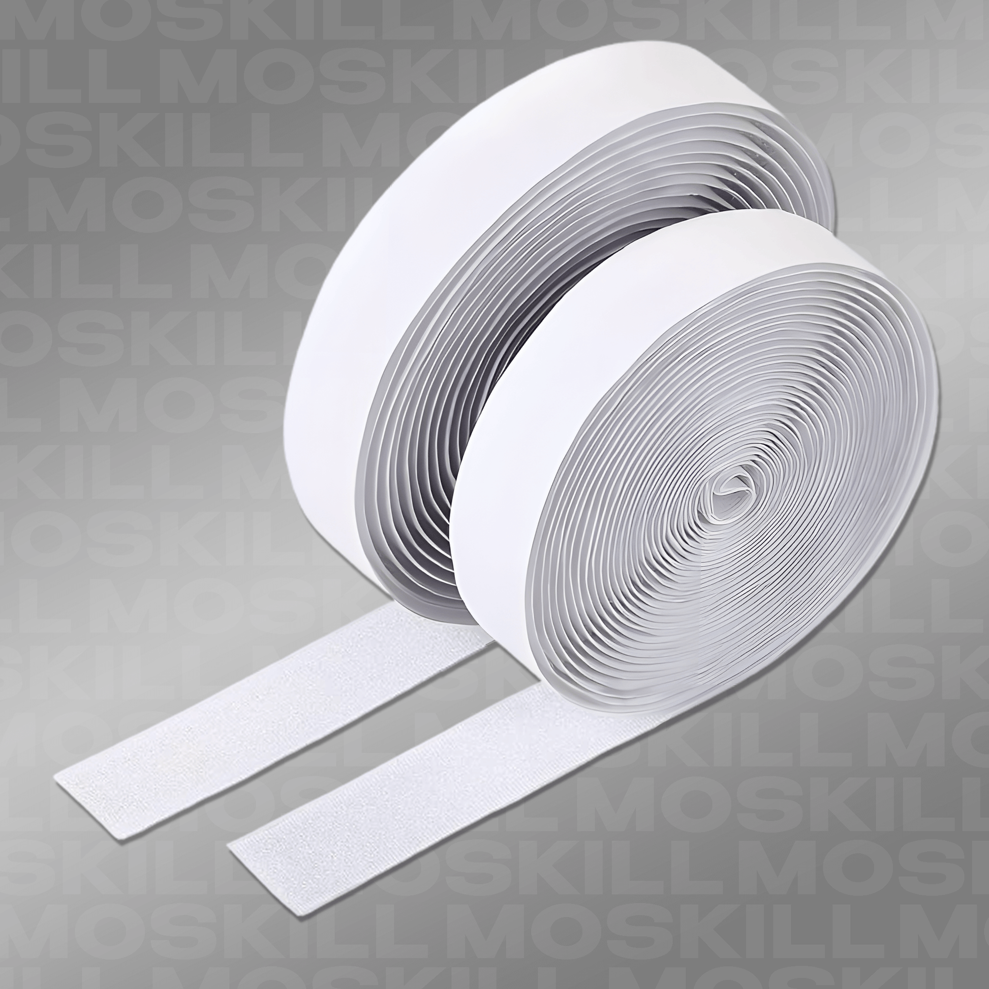 Moskills's white scratch adhesive tape roll for door applications on a clean background.