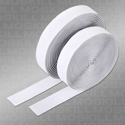 Moskills's white scratch adhesive tape roll for door applications on a clean background.