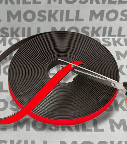 Moskill magnetic adhesive for windows, showcasing a roll with a strong adhesive backing and flexible design.
