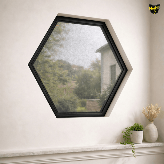 Hexagonal magnetic mosquito net by MOSKILL, showcasing a unique design for effective insect protection.