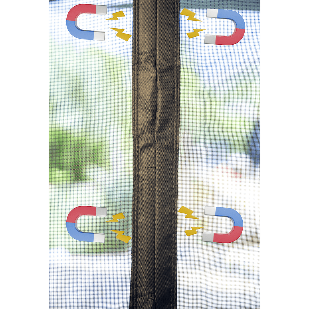 Moskill grande taille moustiquaire magnétique installée sur une porte, bloquant les insectes tout en laissant passer la lumière.