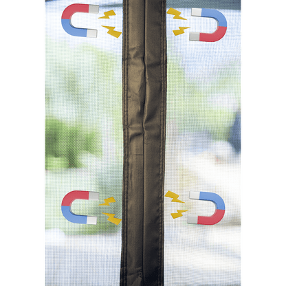 Moskill grande taille moustiquaire magnétique installée sur une porte, bloquant les insectes tout en laissant passer la lumière.