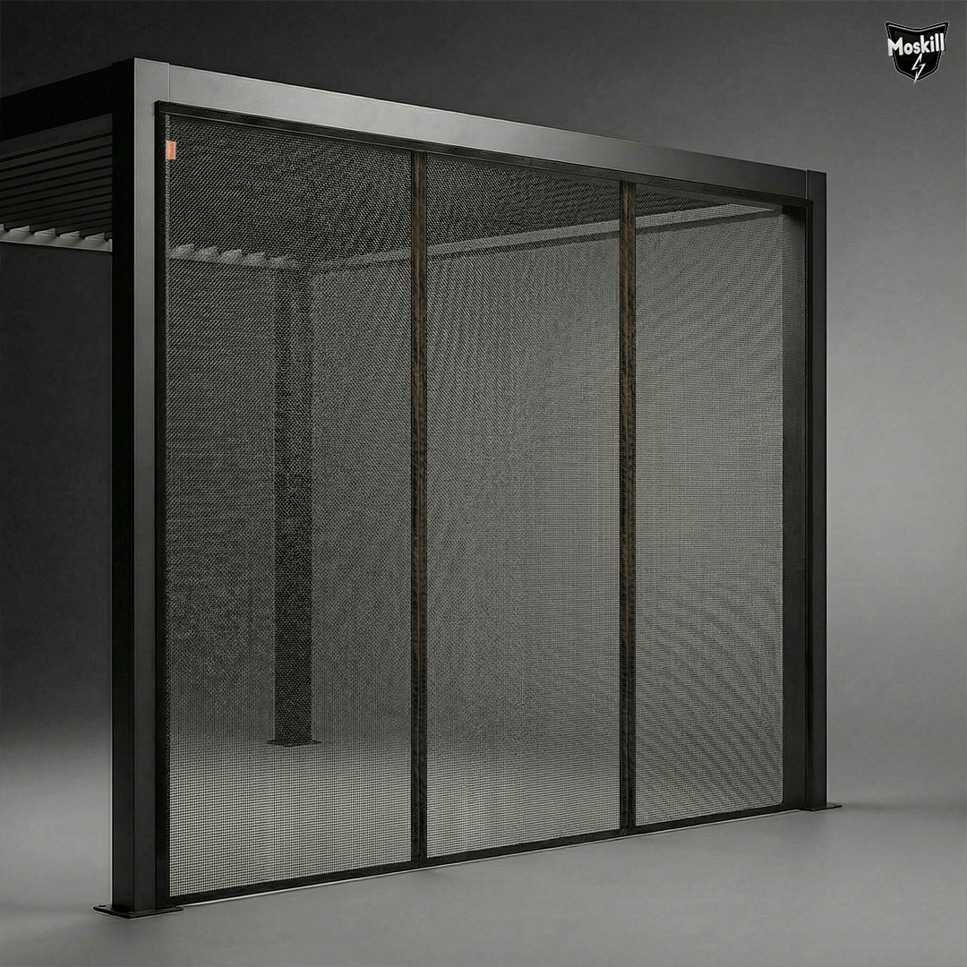 Moustiquaire magnétique GRANDE TAILLE de MOSKILL, montrant une installation sur une porte pour une protection efficace contre les insectes.