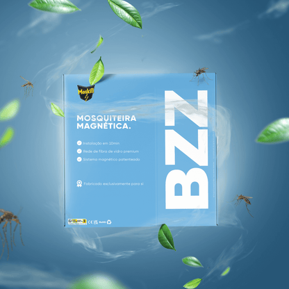 Moskill magnetic mosquito net for window, featuring a blue design and easy installation for insect protection.